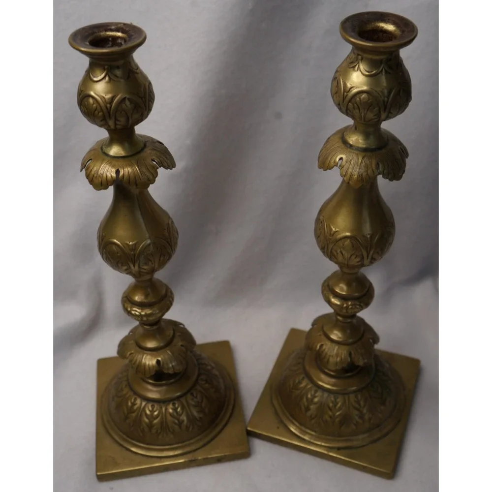 Antique Fraget N Plaque Candlesticks Russian/Polish Judaica 1899 Marked eagle